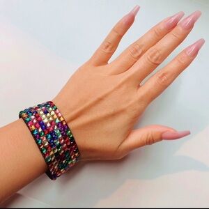 Studded Red Blue Green Silver Sparkly Fashion Wrap Bracelet Colorful